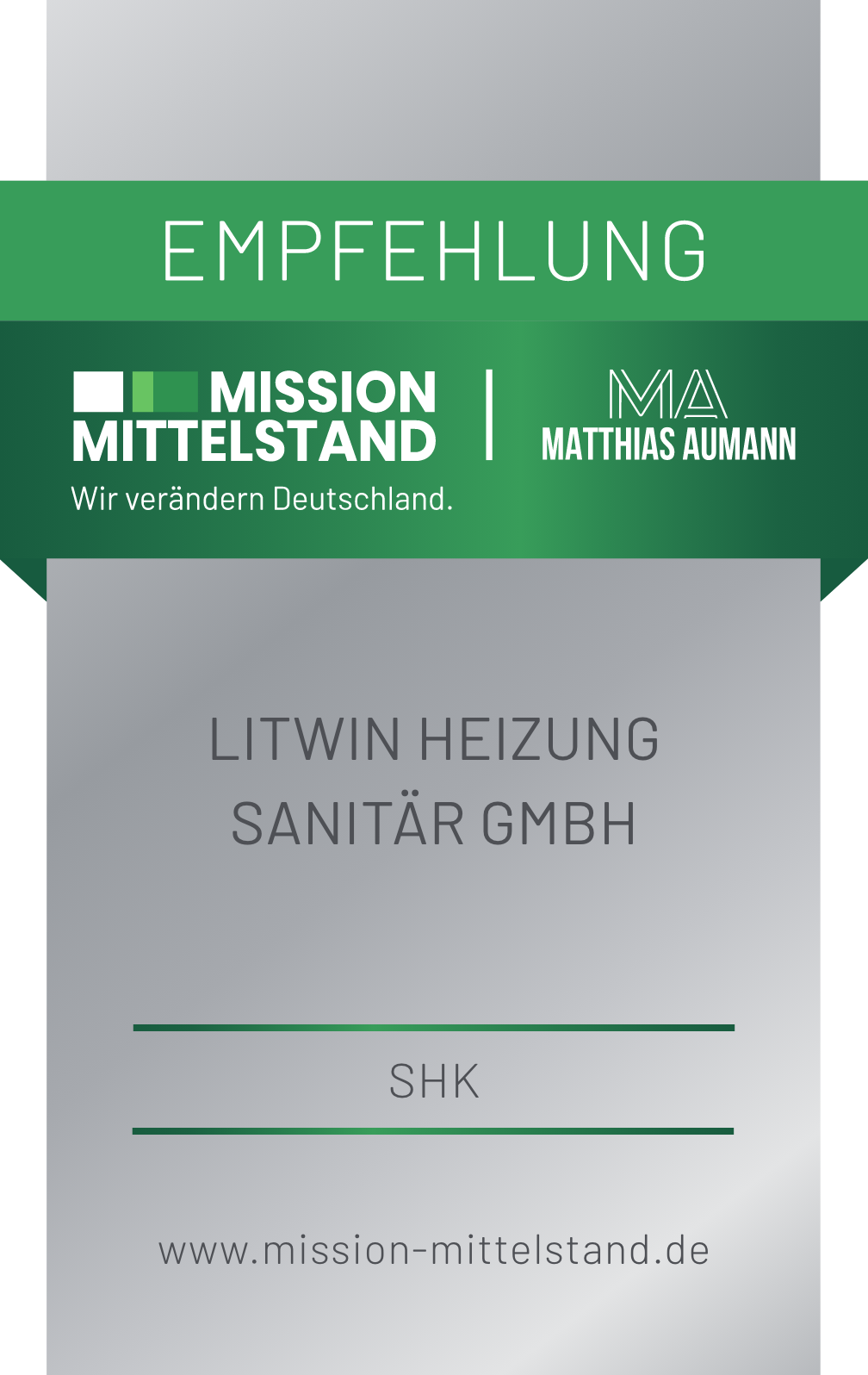 Das Logo von Mission MIttelstand mir dem Firmennamen von Litwin Heizung Sanitär